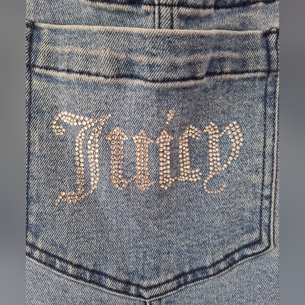 Juicy Couture Denim Rhinestone Bedazzled Wide Leg Disco Dungarees - Picture 7 of 16